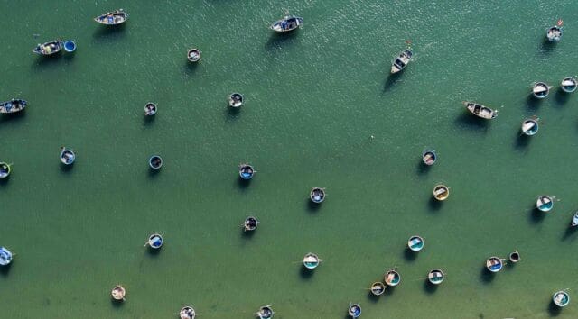 Fishing village in Mui Ne Vietnam and their unique basket boats